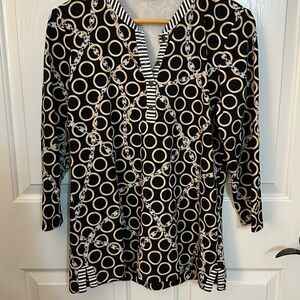 J. McLaughlin Black and Gold Chain Print Tunic